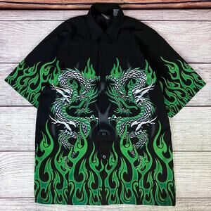 Vintage Y2k Dragons & Flames Button Up Shirt
